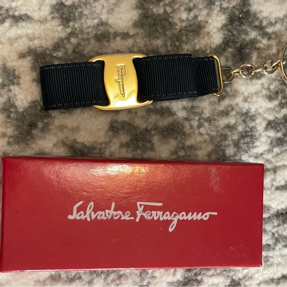 Salvatore Ferragamo black and Gold Keychain